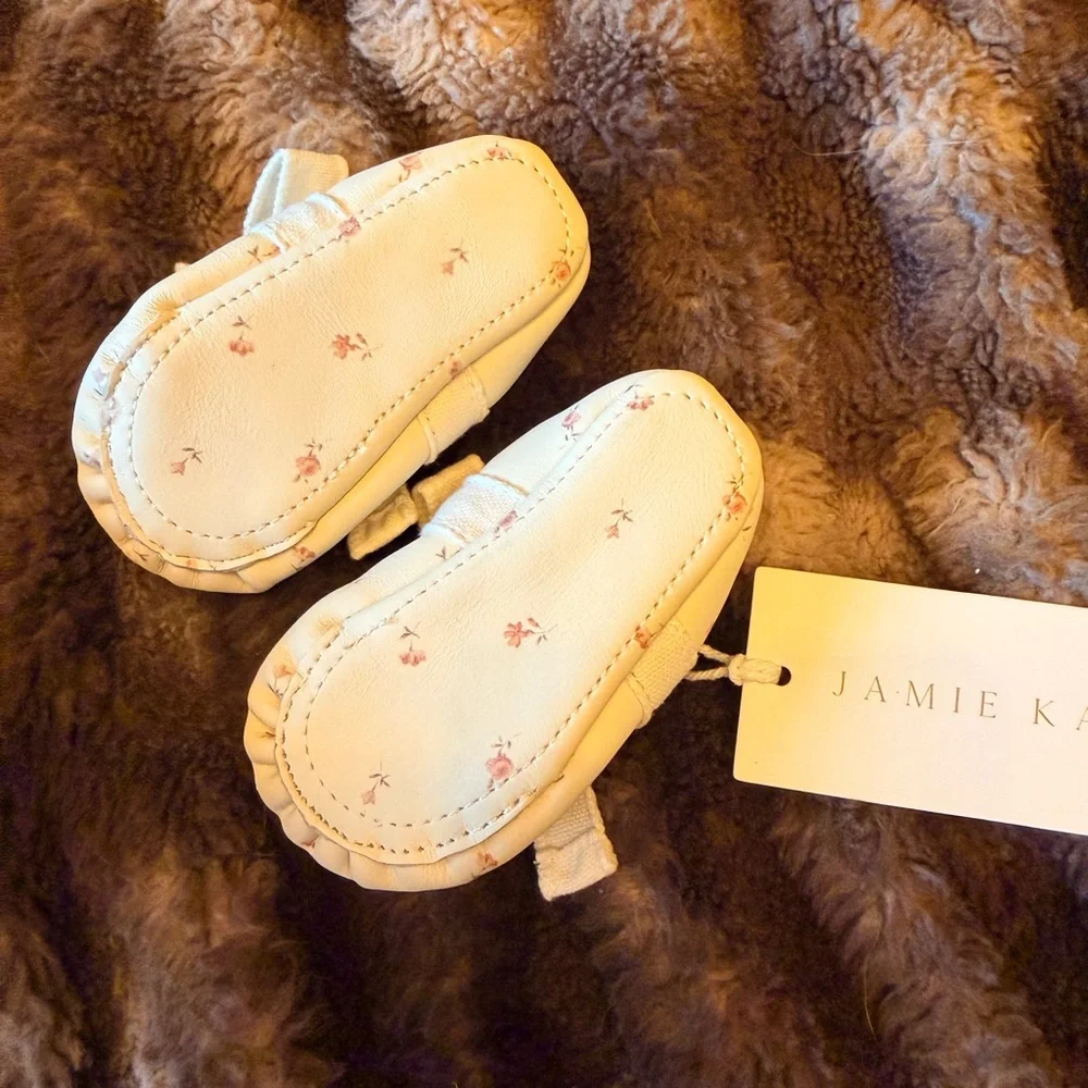 NWT Jamie Kay Ivory Baby Shoes with Pink Floral Design - Picture 2 of 5